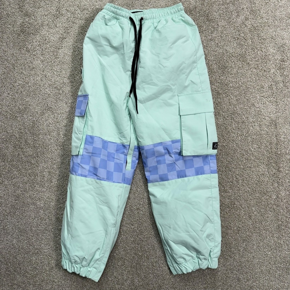 Searipe Snow Pants Women M Mint Green Blue Checkered‎ Cargo Water Resistant Ski